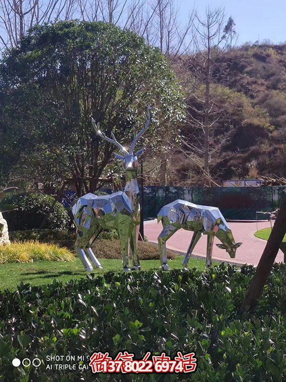 不銹鋼幾何雕塑——梅花鹿，點綴戶外公園